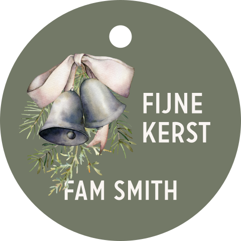 rond kerstlabel naam illustratie kerstbellen takjes  | 16 stuks