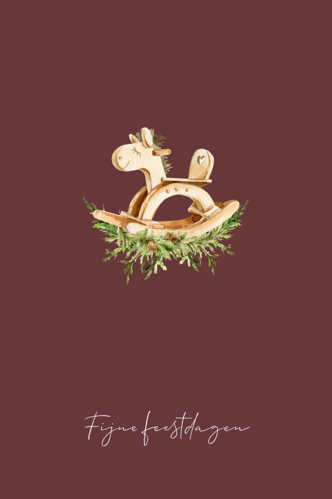 kerstkaart illustratie houten hobbelpaardje