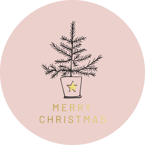 ronde sticker illustratie kerstboom goudfolie