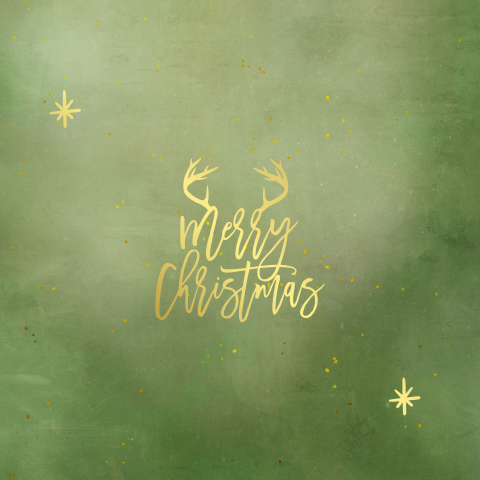 Stijlvolle kerstkaart Merry Christmas groen met goudfolie