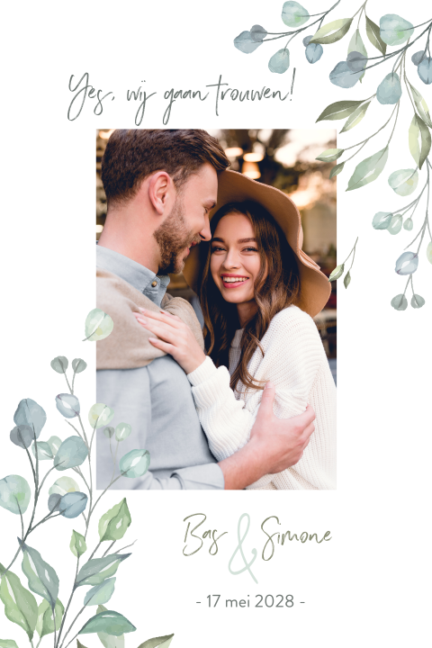 Trouwkaart met foto en blaadjes