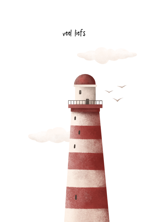 Lief kaartje met vuurtoren en wolkjes