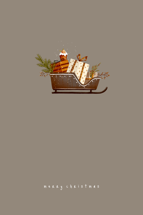 kerstkaart illustratie slee met kerstcadeautjes