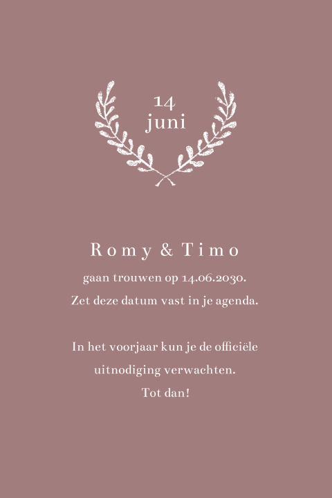 Minimalistische save the date kaart met takjes