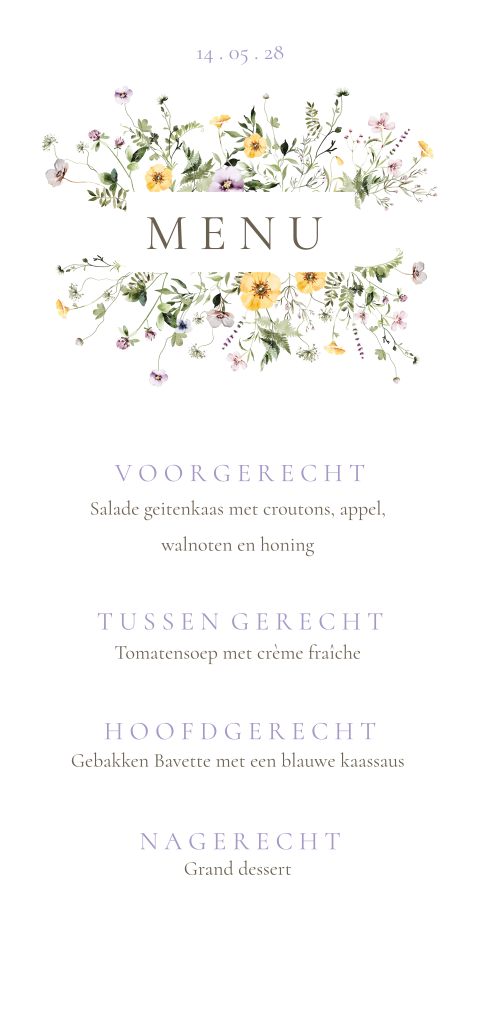 Romantische menukaart met veldbloemen