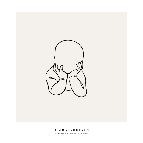 Geboorteposter baby lijntekening met handjes - 60x60 cm | Lief en stijlvol geboortecadeau