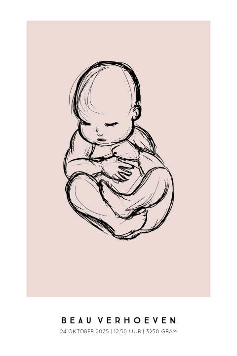Geboorteposter baby schets - Roze achtergrond