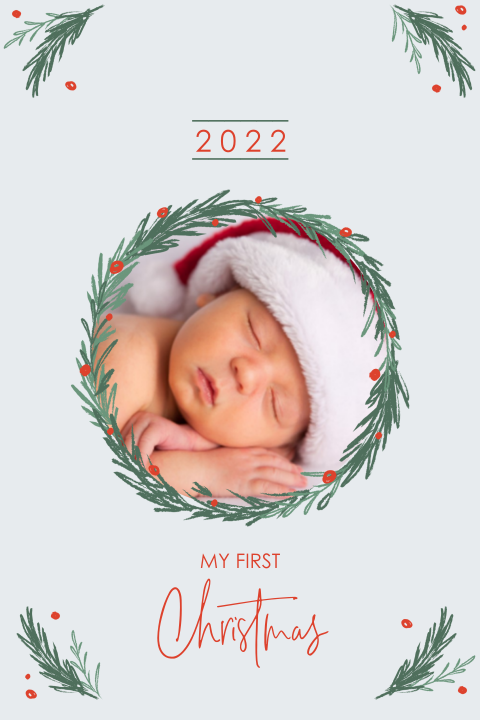 lieve kerstkaart eerste kerst baby grijsblauw
