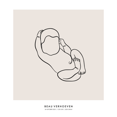 Geboorteposter lijntekening baby - Vierkant 60x60 cm | Minimalistisch en persoonlijk ontwerp