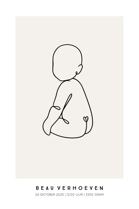 Geboorteposter baby-  Lijntekening zittend 40x60 cm | Minimalistisch en persoonlijk cadeau