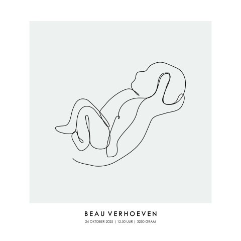 Baby poster liggend - Lijntekening groen vierkant | Uniek geboortecadeau