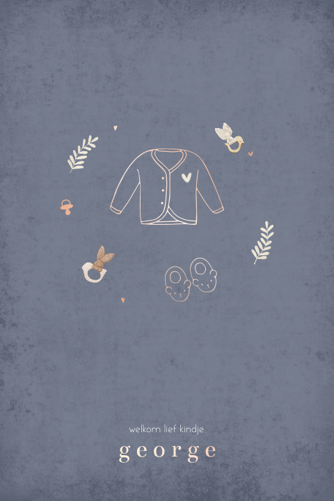 Lief geboortekaartjemet  illustratie babykleertjes in blauw