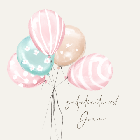 Wenskaart met ballonnen roze blauw voor verjaardag of babyshower