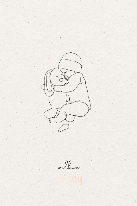 Geboortekaartje naturel met lijntekening baby en rosefolie