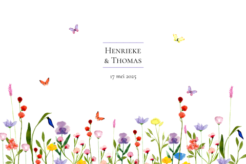 Trouwkaart waterverf veldbloemen en vlindertjes