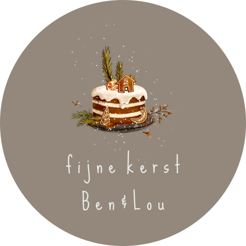 ronde sticker naam illustratie taart kerstversiering