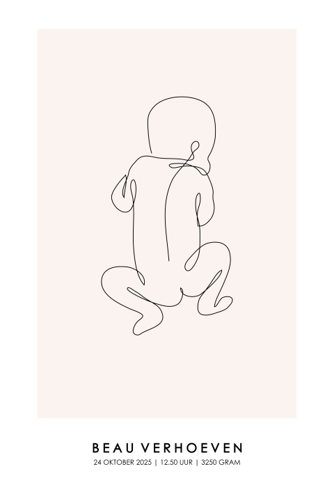 Geboorteposter baby - Lijntekening roze | Luxe en persoonlijk aandenken