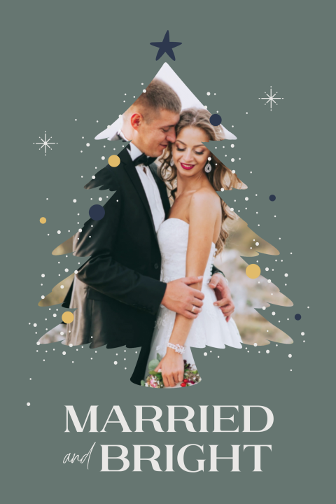 kerstkaart foto married and bright kerstboom groen