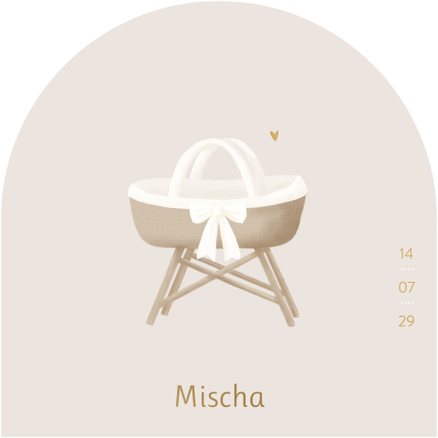 Geboortekaartje wiegje | Rond kaartje met goudfolie