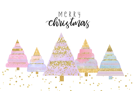 vrolijke kerstkaart roze paars goud