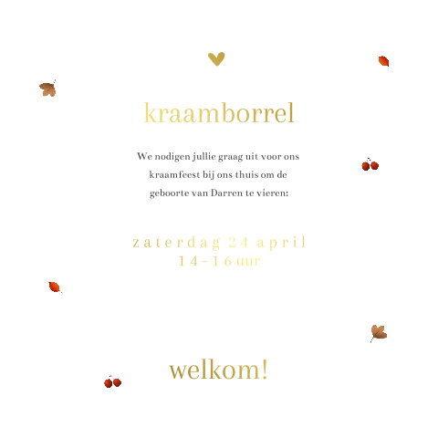 Kraamborrelkaartje kraamfeest besjes en blaadjes