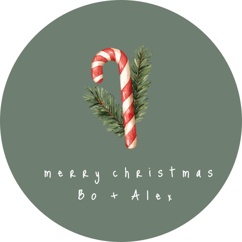kerst sticker naam candy kane kersttakje