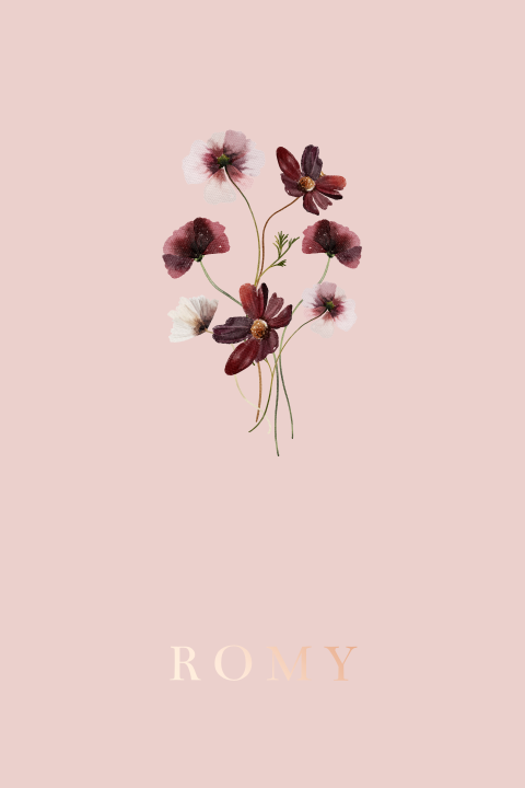 Lief geboortekaartje met bloemen en roségoud folie