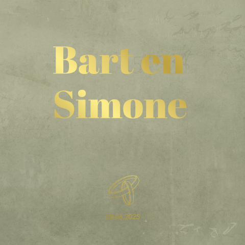 trouwkaart groen velvet met trouwringen en goudfolie