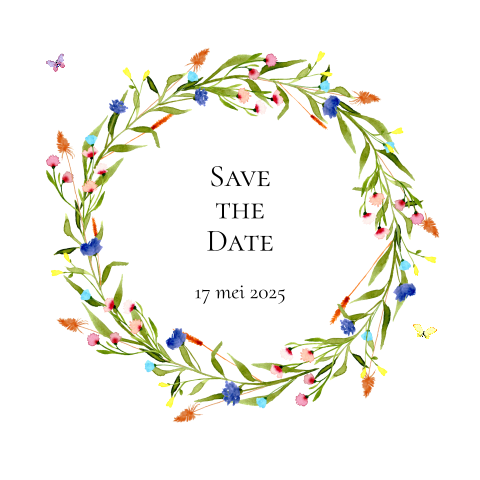 Save the date waterverf veldbloemen en vlindertjes