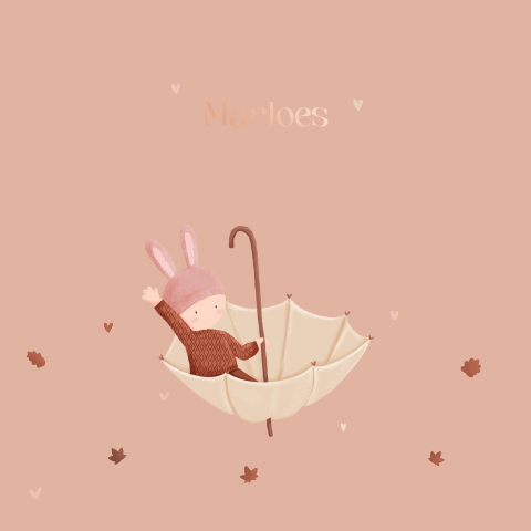 Lief herfst geboortekaartje met illustratie baby in paraplu