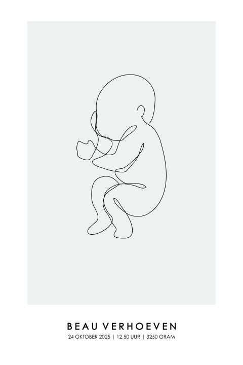 Geboorteposter baby - Lijntekening groen | Persoonlijk kraamcadeau