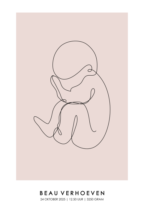 Geboorteposter baby - Lijntekening oudroze | Persoonlijk kraamcadeau