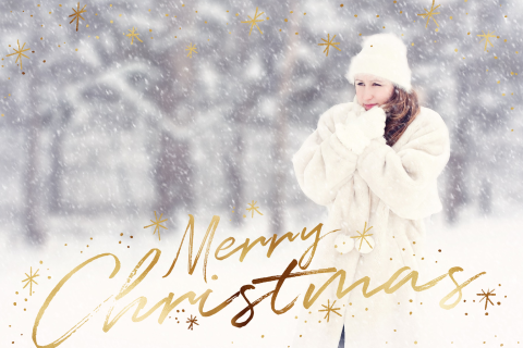 kerstkaart met eigen foto Merry Christmas sterren en stippen