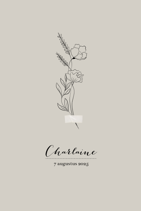 Minimalistisch geboortekaartje met illustratie bloem