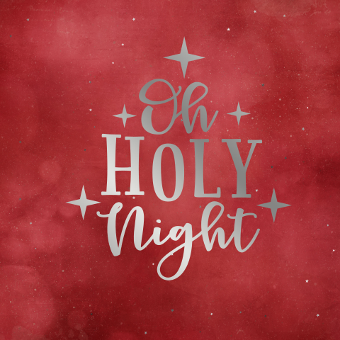 chique kerstkaart Oh holy night rood met zilverfolie