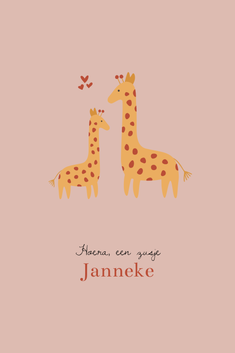 Meisjesgeboortekaartje met giraf tweede kindje