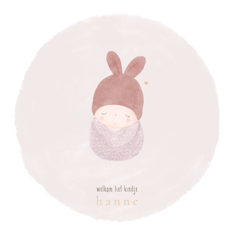 Ronde raamsticker met lieve baby illustratie in oudroze