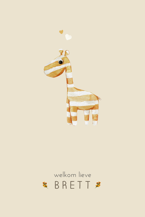 Lief geboortekaartje met speelgoedknuffel giraf