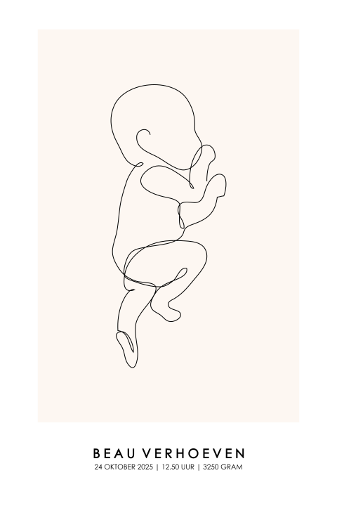 Geboorteposter baby - Lijntekening vanille | Minimalistisch en stijlvol