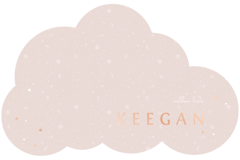 Roze geboortekaart voor een meisje in de vorm van een wolk