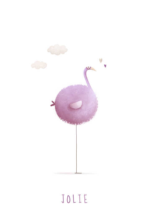 Origineel geboortekaartje meisje vogel illustratie