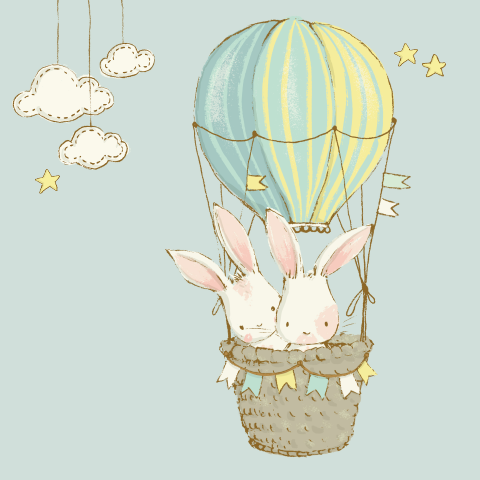Lief geboortekaartje konijntjes in luchtballon