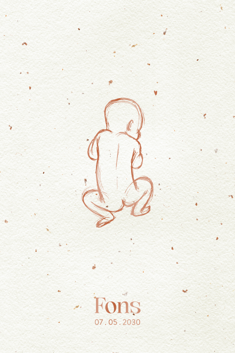 Geboortekaartje naturel met lijntekeningn baby in hoogglans