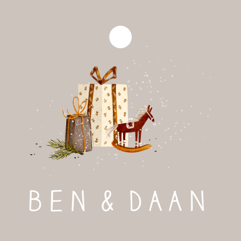 label illustratie kerstcadeautjes hobbelpaardje  | 16 stuks