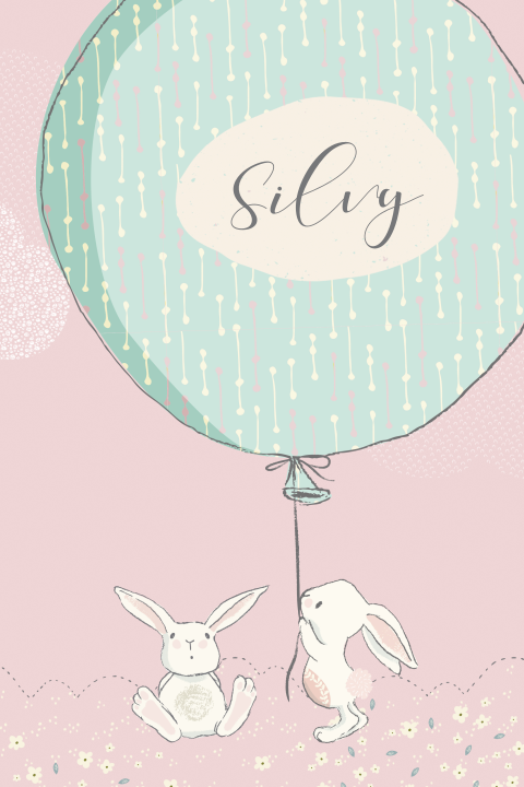 Geboortekaartje met lief konijntje met ballon in mint en roze