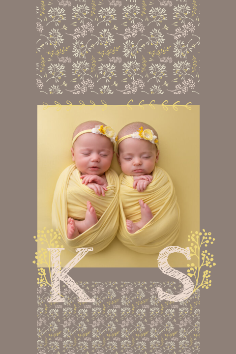 Schattig geboortekaartje met foto in roze, bruin en geel