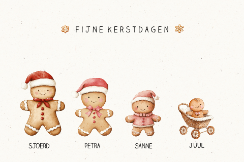 Kerstkaart gingerbread familie zelf samenstellen