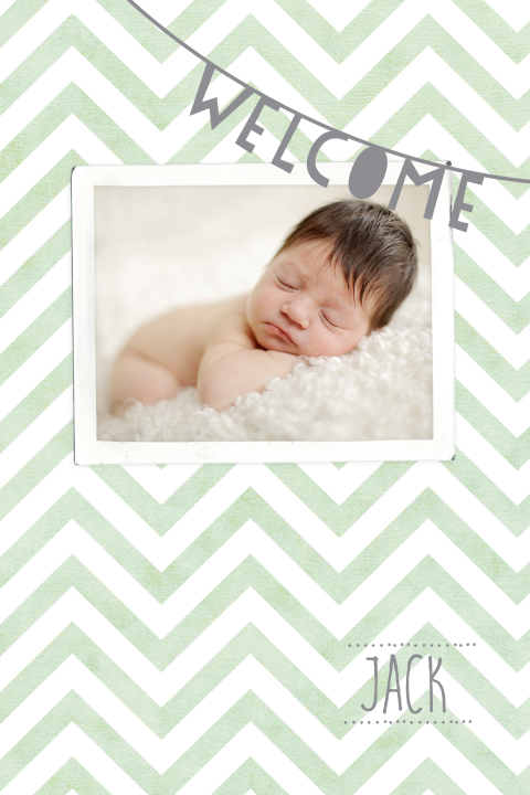 Geboortekaartje met foto en slinger Welcome mintgroen