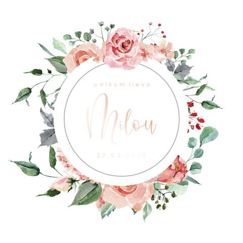 Romantisch geboortekaartje met roze bloemen watercolour