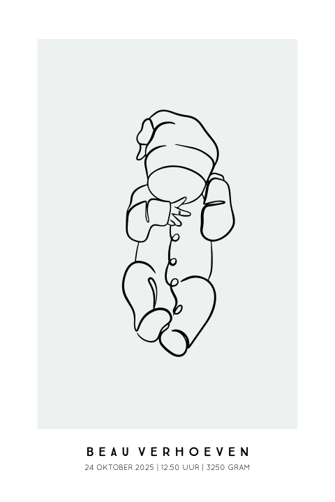 Geboorteposter baby - Lijntekening groen 40x60 cm | Persoonlijk en tijdloos ontwerp
